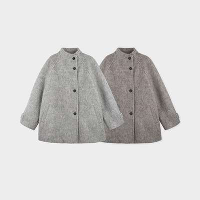 绵羊毛混纺插肩短大衣