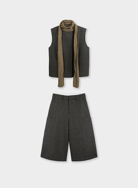 Miss couleur绵羊毛设计感围巾马甲宽松百搭七分裤套装MC031&032