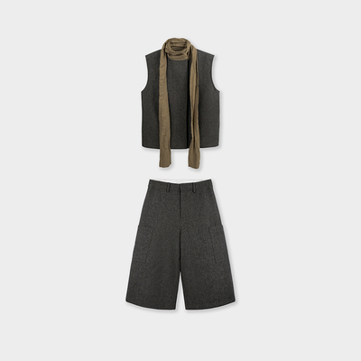 Miss couleur绵羊毛设计感围巾马甲宽松百搭七分裤套装MC031&032