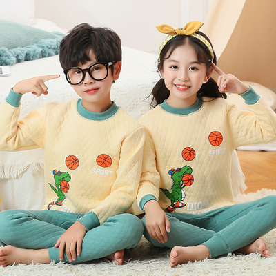 儿童内衣套装纯棉三层夹棉冬季