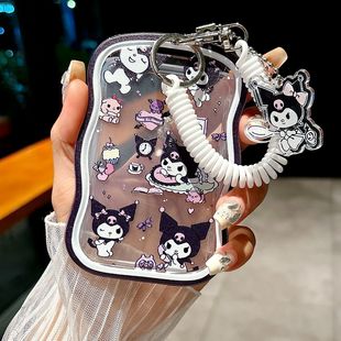 卡通可爱透明滑盖卡套校园卡学生饭卡公交门禁卡钥匙扣挂绳防丢套