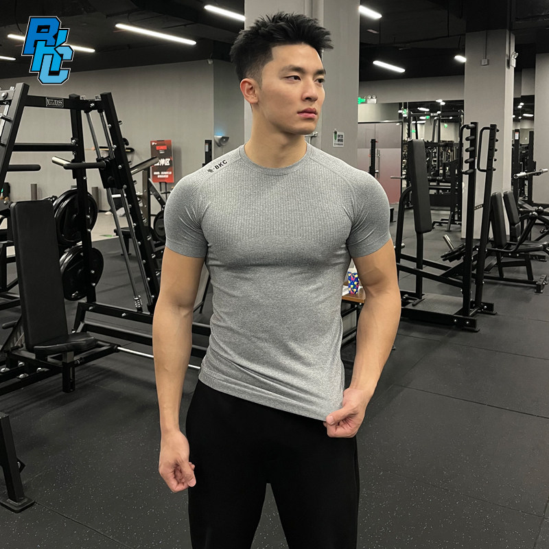 bkcxzice破冰lu家同款速干紧身衣男美式运动短袖显肌肉健身训练服