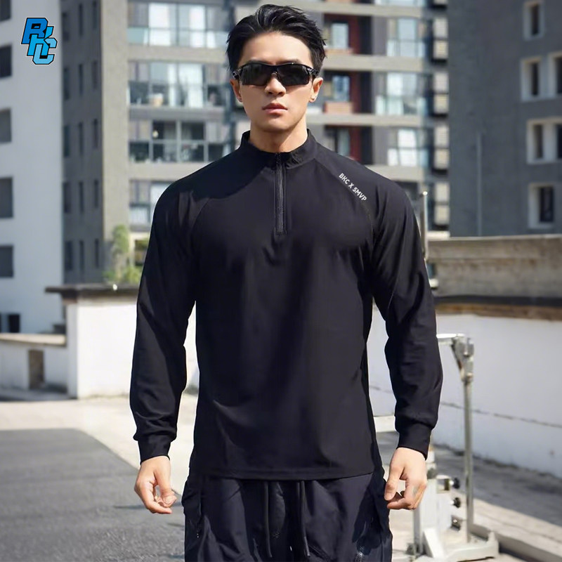 bkcxzice破冰正品德绒保暖半拉链健身长袖男高弹力速干运动骑行服