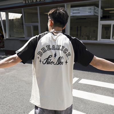 bkcxzice美式复古网眼篮球短袖男宽松速干运动T恤夏季训练投篮服