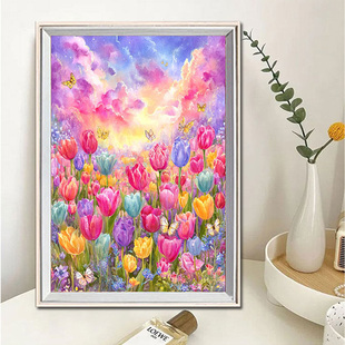 郁金香鲜艳钻石画高级感客厅贴画十字绣挂画玄关2026新钻石贴画