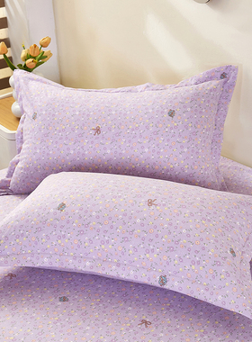 枕套一对装成人家用四季仿棉小碎花枕罩简约枕芯套甜美紫色枕头皮