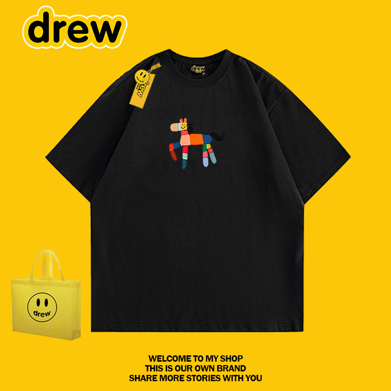 drew 时尚美式潮牌彩色小马印花短袖纯棉T恤男女宽松纯棉百搭上衣