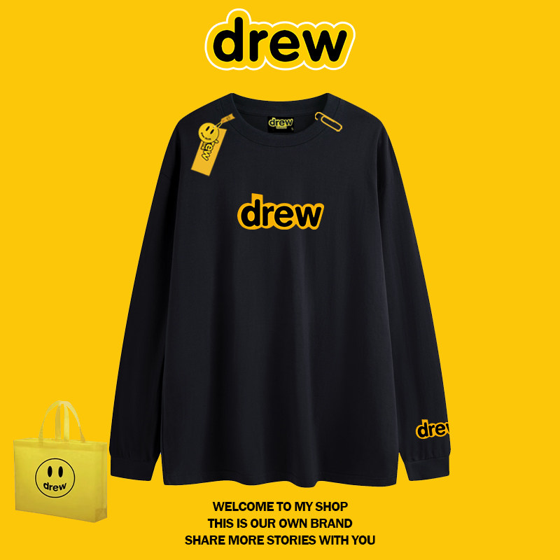 DREW美式潮牌字母印花打底衫春秋纯棉长袖T恤男女百搭情侣装上衣