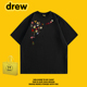 drew T恤男女高街宽松情侣黑色 卡通涂鸦印花重磅纯棉短袖 美式 时尚