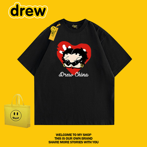 drew卡通爱心印花纯棉短袖T恤