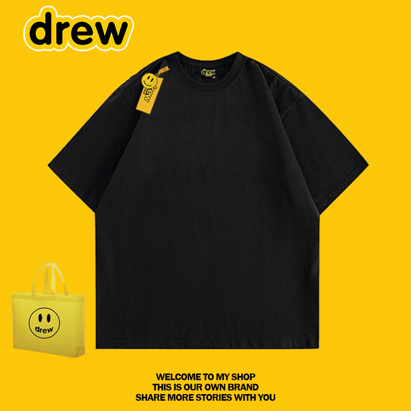 DREW美式黑色纯棉落肩短袖T恤图片