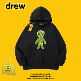 DREW美式潮牌外星人印花连帽卫衣男女情侣装休闲百搭帽衫