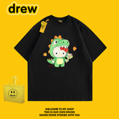 潮牌卡通恐龙kitty印花短袖 drew 美式 纯棉T恤男女百搭小众上衣