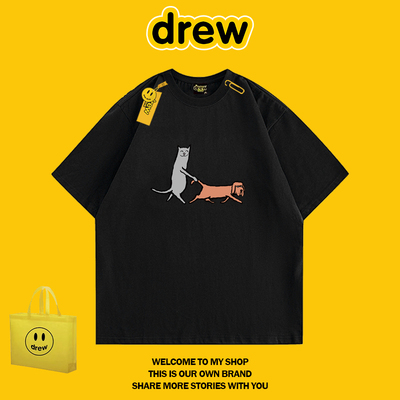 DREWHUSSRY遛狗印花夏季T恤