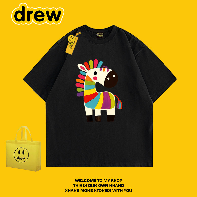 drew 美式时尚潮牌彩色小马印花短袖纯棉T恤男女宽松情侣童趣上衣,男装,T恤,淘宝优惠券,粉丝福利购,淘宝优惠卷