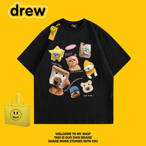 drew复古重磅纯棉小狗短袖T恤