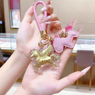 黄金马上有钱钥匙扣足金公主请发财暴富爆美包包挂件马年新年礼物