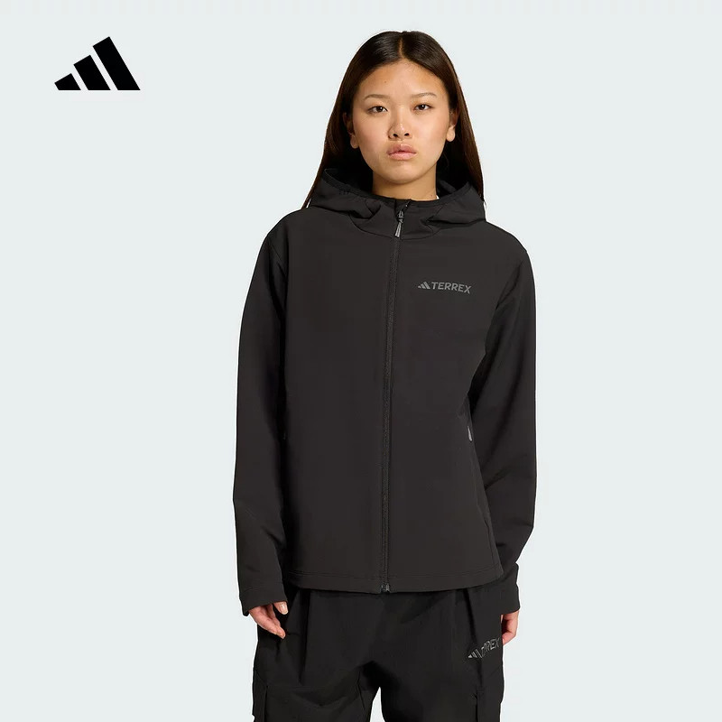 adidas阿迪达斯正品户外透湿干燥保暖运动女款连帽夹克外套KE6435