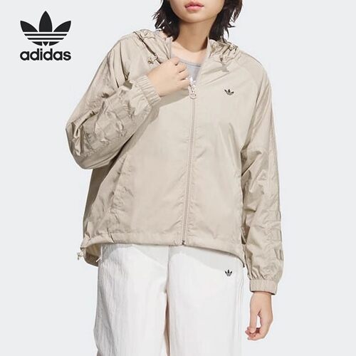 Adidas/阿迪达斯正品三叶草女士时尚透气拉链梭织防风外套JD6382