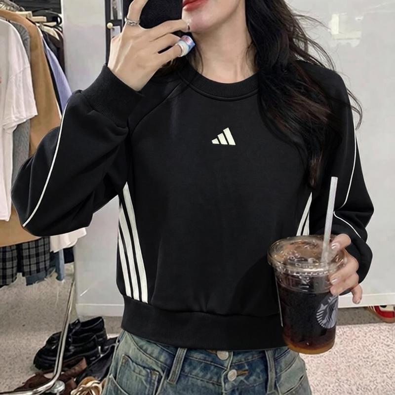 阿迪达斯卫衣女秋季新款复古短款美式校园宽松上衣运动防风套头衫