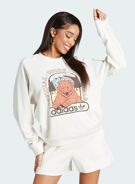 正品Adidas/阿迪达斯 女子三叶草印花运动圆领卫衣套头衫 IL2426