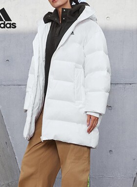 【清仓】Adidas阿迪达斯正品简约保暖连帽鸭绒羽绒服女装IV7557