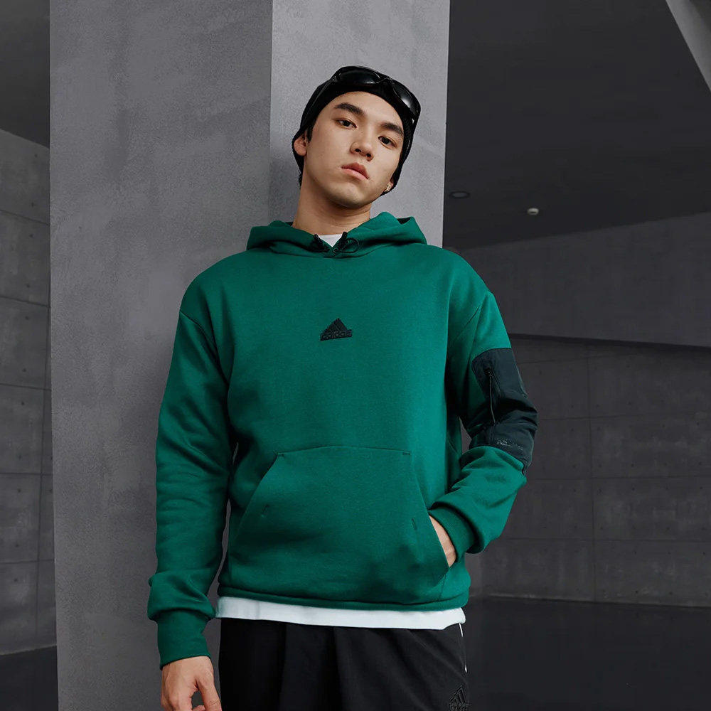 adidas2024AW加绒保暖连帽卫衣