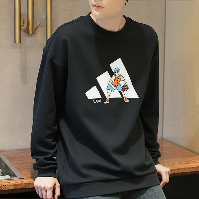 阿迪达斯印花卫衣男秋季新款宽松复古百搭篮球运动服圆领打底上衣