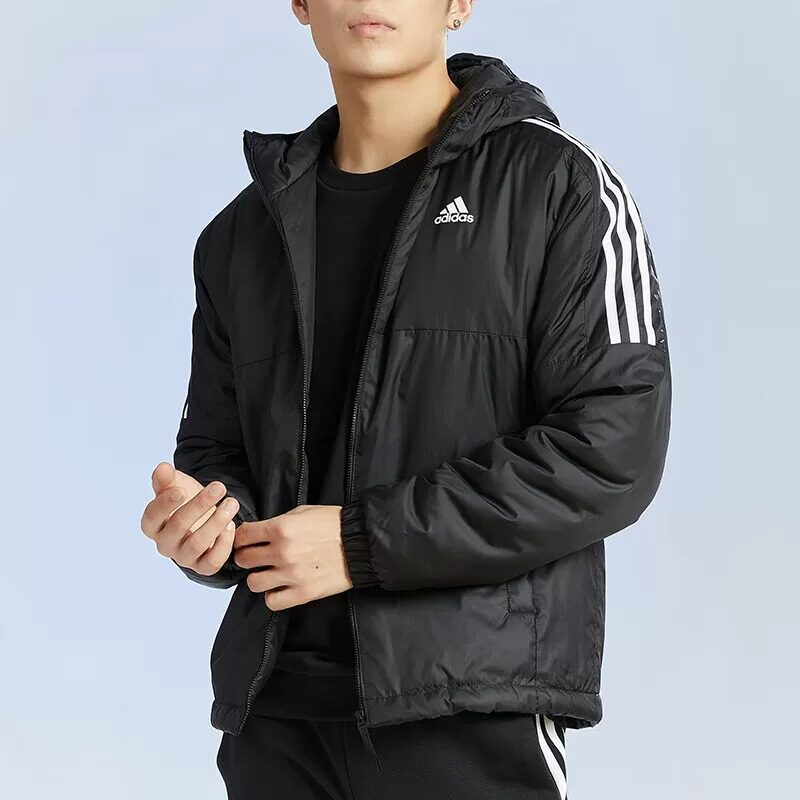阿迪达斯经典三条杠连帽棉服男女款防风保暖运动外套冬季百搭上衣