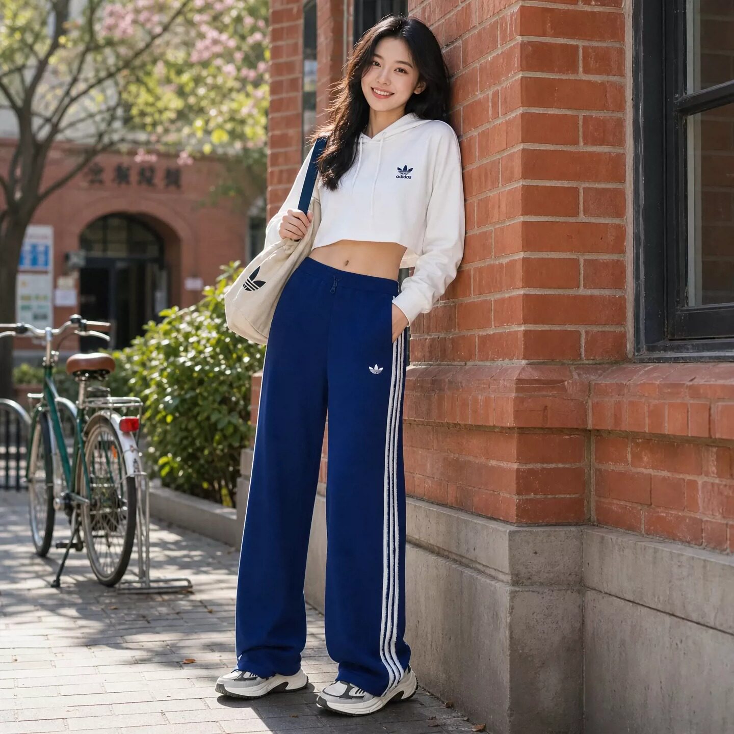 Adidas阿迪达斯三叶草针织长裤女2026秋新款休闲直筒运动裤KW2605