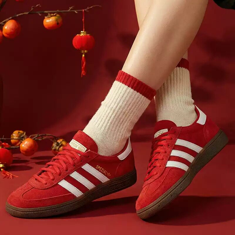 【清仓】Adidas阿迪达斯三叶草女鞋2026运鞋休闲鞋红色德训鞋板鞋