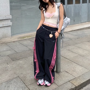 Adidas阿迪达斯正品 新款 三条纹蝴蝶结宽松梭织运动裤 KR7598 女裤