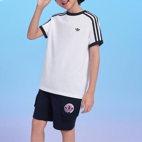 adidas阿迪达斯大童三叶草三条纹半截袖3 STRIPES短袖T恤 KE0920