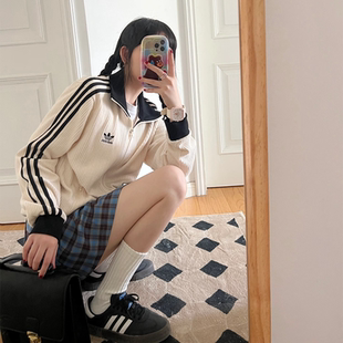 阿迪达斯三叶草华夫格外套小个子女生2026新款运动立领夹克KW1178