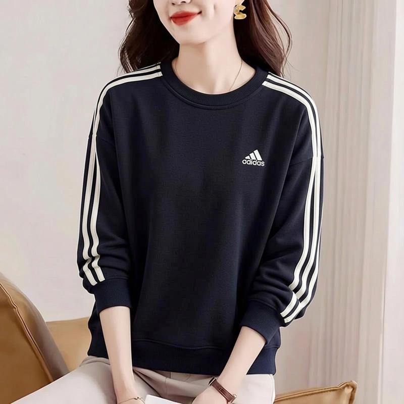阿迪达斯黑色卫衣女上衣秋季新款宽松运动韩版纯棉针织打底套头衫