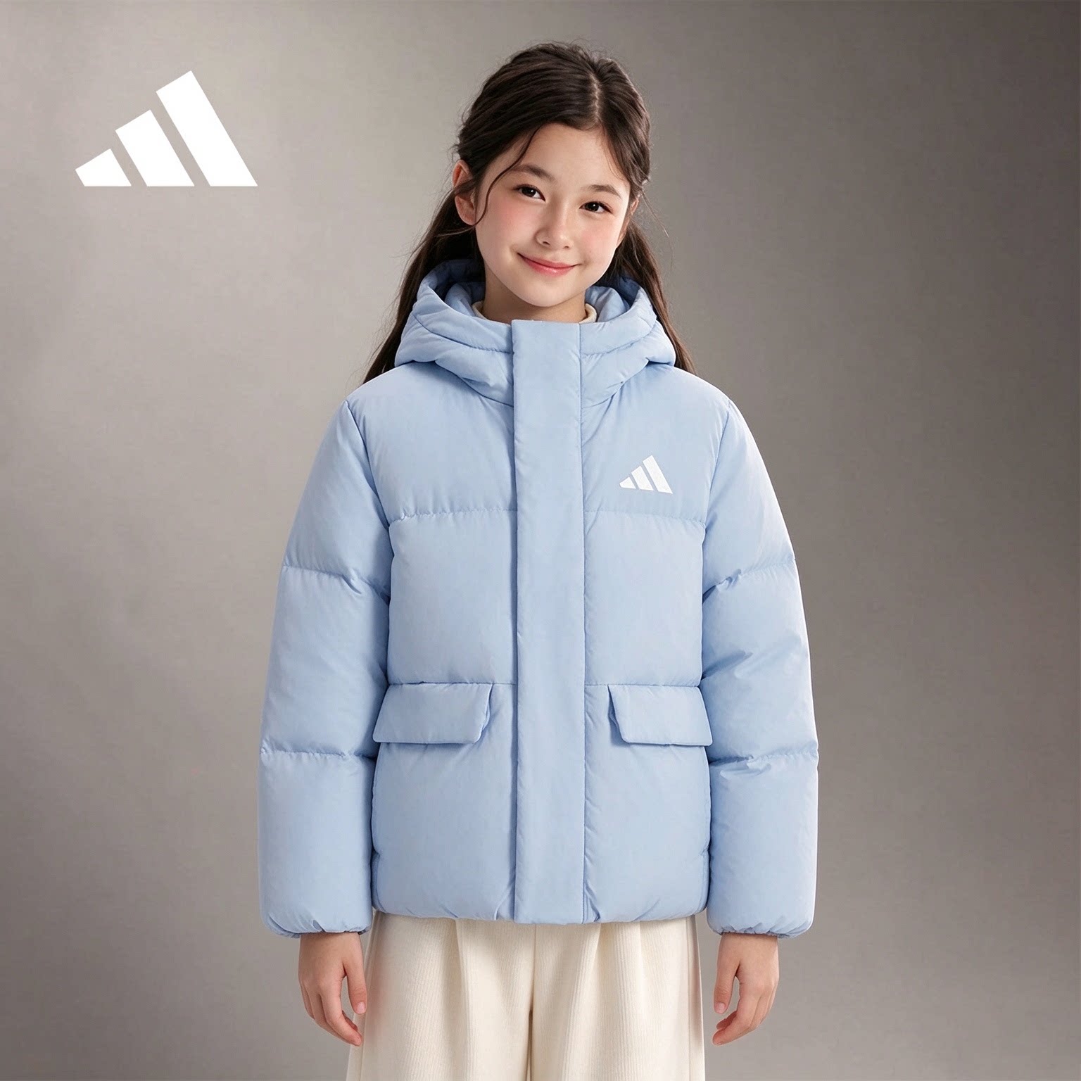 阿迪达斯中大童防风保暖羽绒服