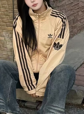 流光风阿迪达斯三叶草正品爆款男女复古休闲立领夹克外套秋JL8399
