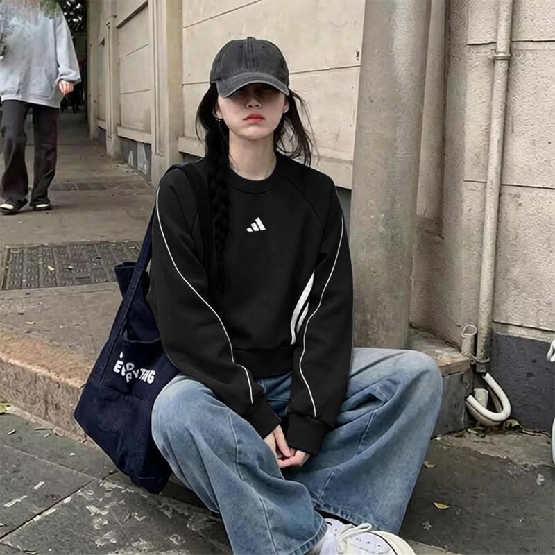 阿迪达斯卫衣女上衣秋季新款复古韩版宽松运动美式休闲打底套头衫