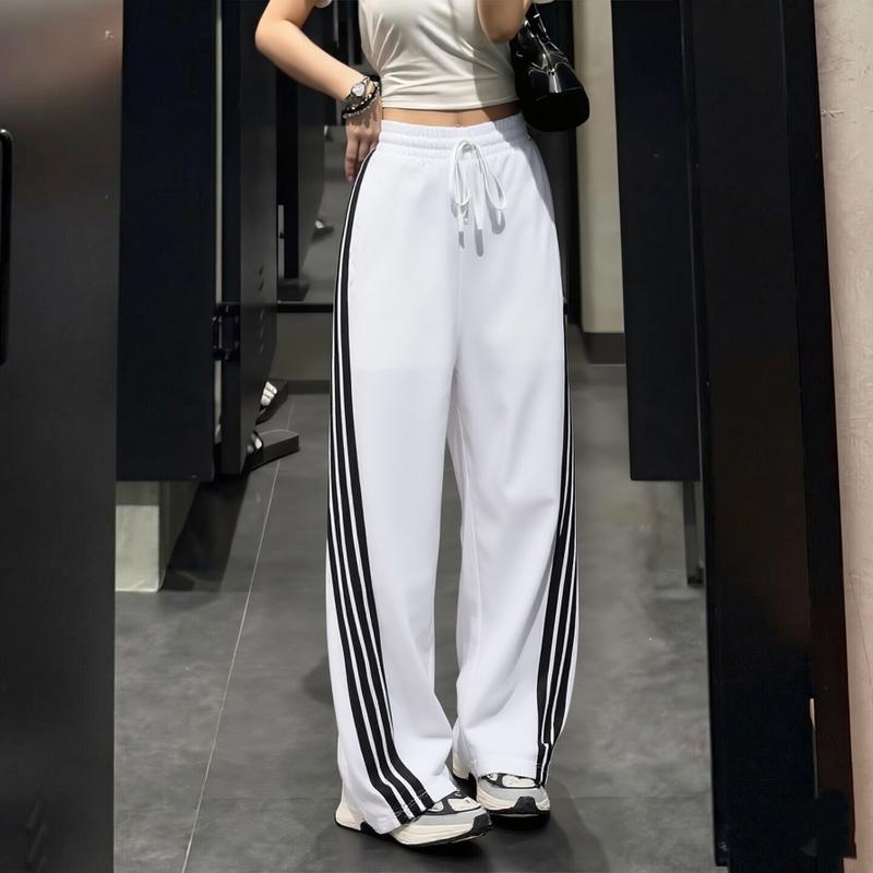 阿迪达斯直筒裤女裤子秋新款针织长裤宽松美式复古白色弯刀运动裤