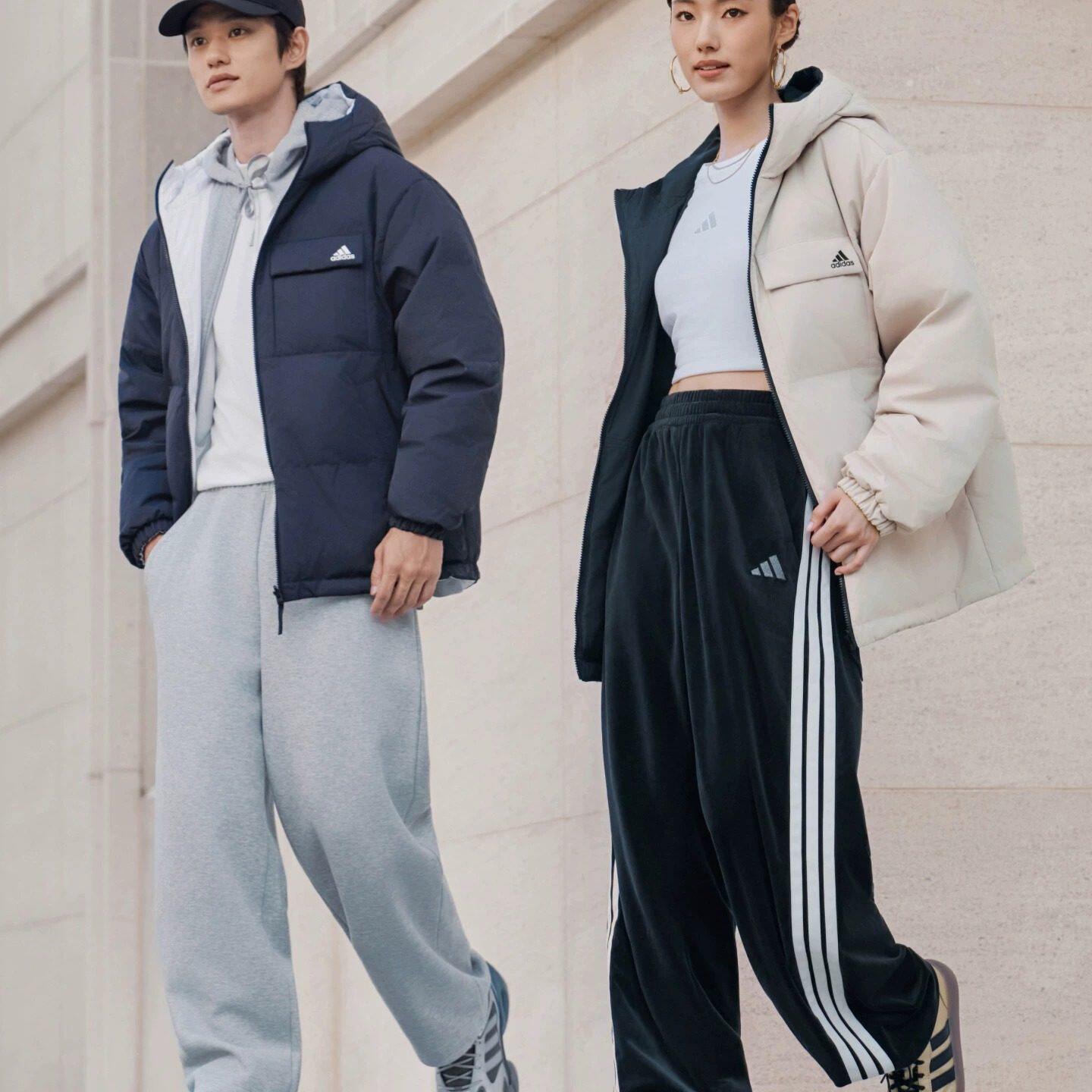 570蓬双面穿保暖连帽鸭绒羽绒服女男士冬季adidas阿迪达斯轻运动