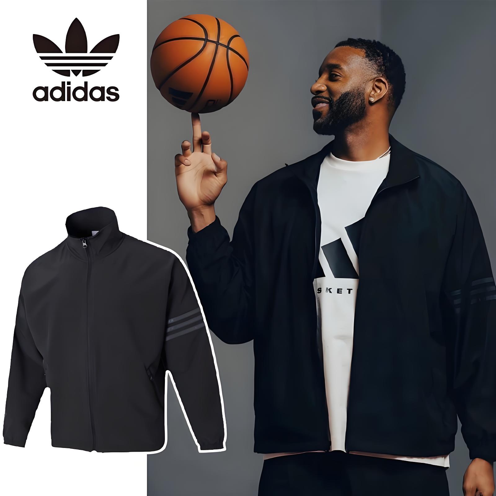 正品三叶草外套男条纹立领夹克