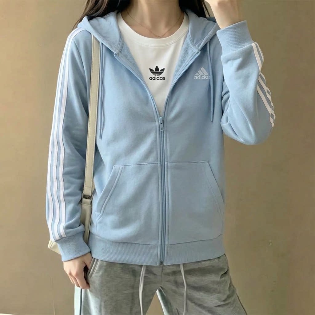 正品adidas阿迪达斯外套女款2026秋季新款经典三条纹运动连帽上衣