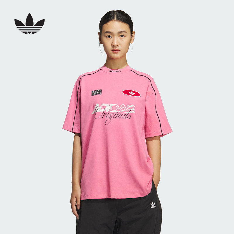 adidas阿迪达斯正品三叶草赛车风小高领半截袖女款短袖T恤KG6679