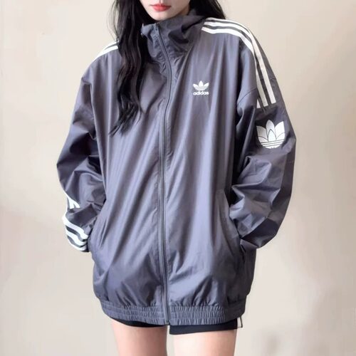 adidas三叶草防晒立领梭织夹克