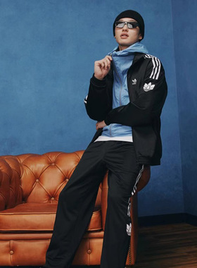 阿迪达斯三叶草春秋男女韩版外套复古三条纹立领夹克正品JL8396