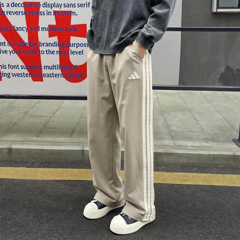 阿迪达斯纯色裤子男直筒裤秋季新款针织宽松美式篮球棉质运动裤男