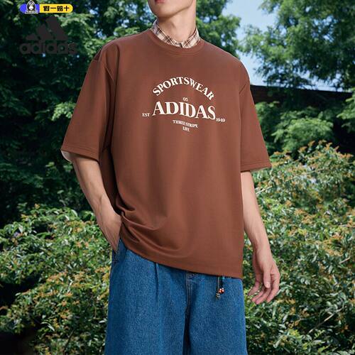 adidas字母印花宽松运动休闲半袖