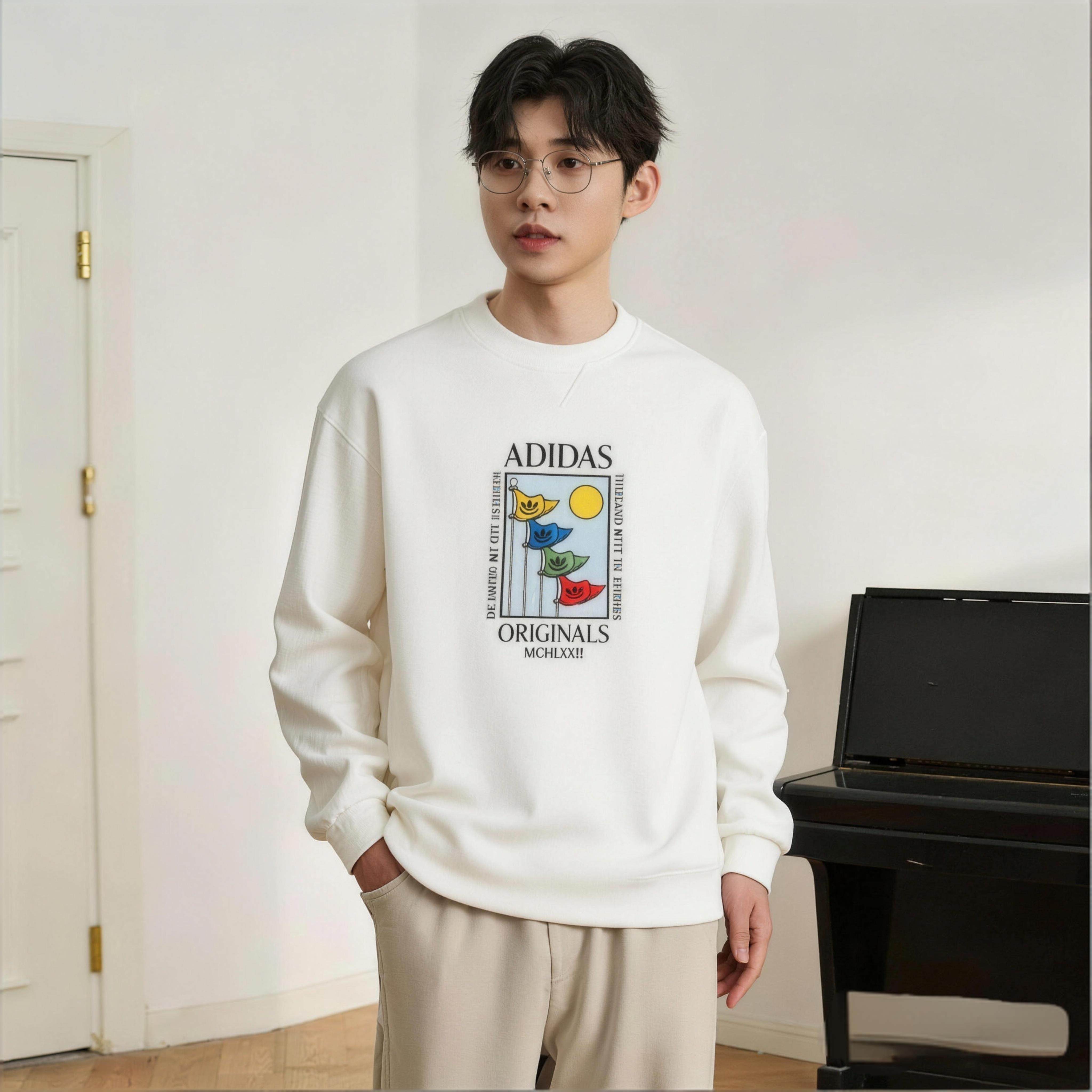正品Adidas阿迪达斯三叶草卫衣男生新款加绒套头休闲运动服IX6745
