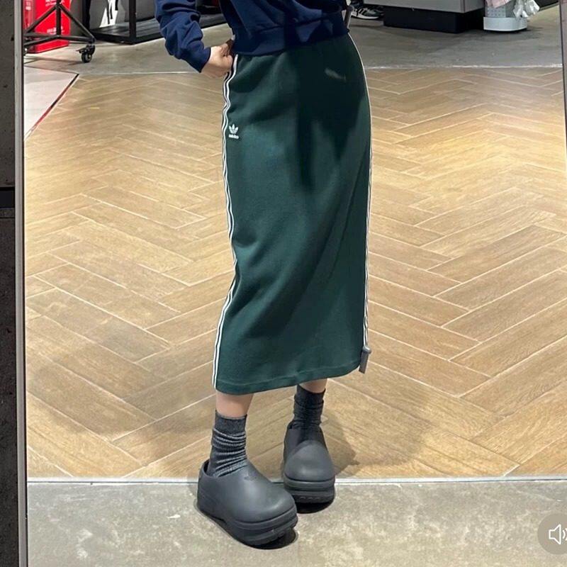 正品Adidas阿迪达斯三叶草正品女子修身半身裙复古三条纹休闲裙子