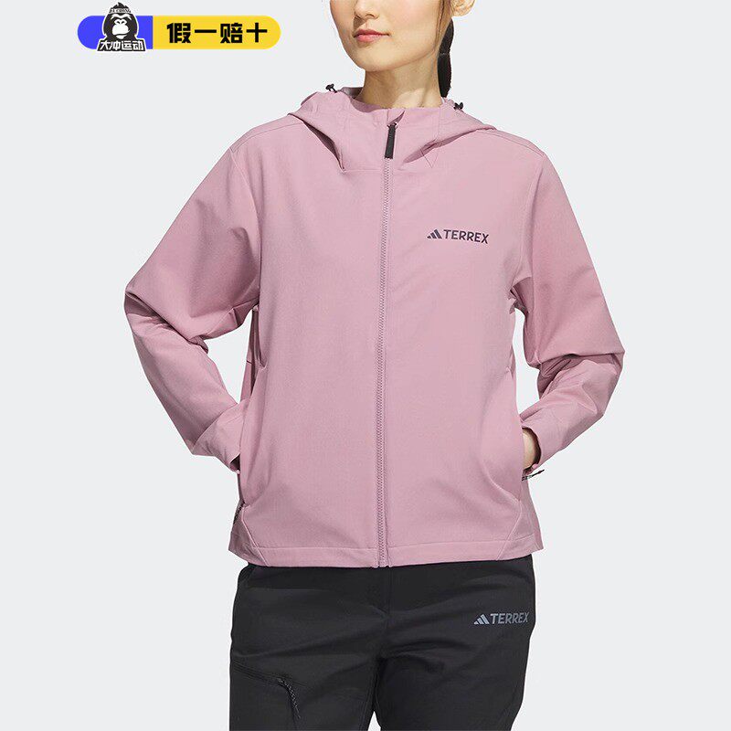 阿迪达斯女运动连帽加绒夹克外套